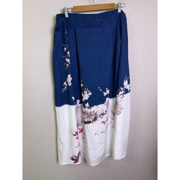 SHEIN Curve 3XL Navy Blue White Floral Maxi Skirt Plus Size Elastic Waist A-Line - Picture 1 of 5